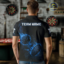 Load image into Gallery viewer, Custom Black And Blue Flames Roses Dartboard Men Darts Polo Shirt, Dart Team Jerseys NYN1846