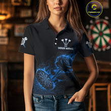 Load image into Gallery viewer, Custom Black And Blue Flames Roses Dartboard Women Darts Polo Shirt, Dart Team Jerseys NYN1846
