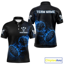 Load image into Gallery viewer, Custom Black And Blue Flames Roses Dartboard Men Darts Polo Shirt, Dart Team Jerseys NYN1846
