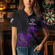 Load image into Gallery viewer, Custom Black And Purple Flames Roses Dartboard Women Darts Polo Shirt, Dart Team Jerseys NYN1847