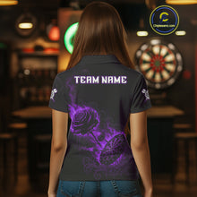 Load image into Gallery viewer, Custom Black And Purple Flames Roses Dartboard Women Darts Polo Shirt, Dart Team Jerseys NYN1847