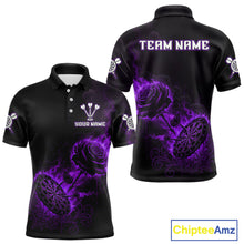 Load image into Gallery viewer, Custom Black And Purple Flames Roses Dartboard Men Darts Polo Shirt, Dart Team Jerseys NYN1847