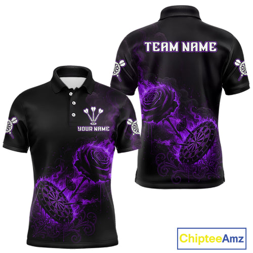 Custom Black And Purple Flames Roses Dartboard Men Darts Polo Shirt, Dart Team Jerseys NYN1847