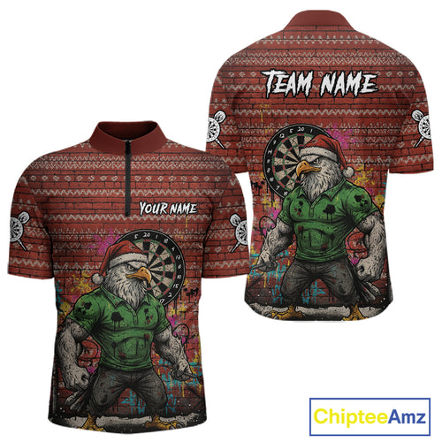 Custom Grunge Eagle Graffiti Men Darts Quarter-Zip Shirt Funny Christmas Dart Jerseys NYN1854