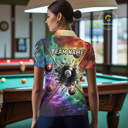 Personalized Crack Pool 8 Ball Women Billiard Team Shirt Colorful Thunder Billiard Attire NYN2368