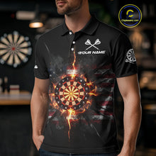 Load image into Gallery viewer, Smoke US Flag Fire Flame Dartboard Custom Men Darts Polo Shirt Patriotic Dart Jerseys NYN1859