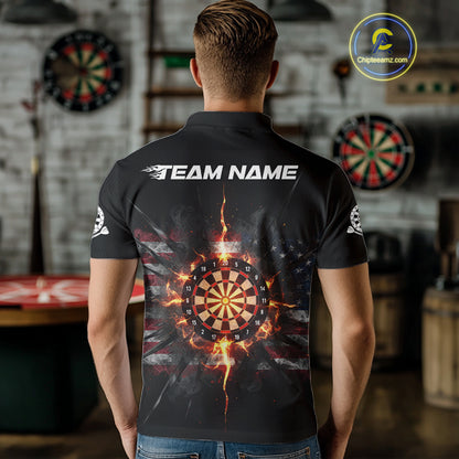 Smoke US Flag Fire Flame Dartboard Custom Men Darts Polo Shirt Patriotic Dart Jerseys NYN1859