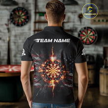 Load image into Gallery viewer, Smoke US Flag Fire Flame Dartboard Custom Men Darts Polo Shirt Patriotic Dart Jerseys NYN1859