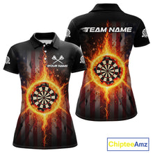 Load image into Gallery viewer, US Flag Fire Flame Cracked Dartboard Custom Women Darts Polo Shirt Patriotic Dart Jerseys NYN1860