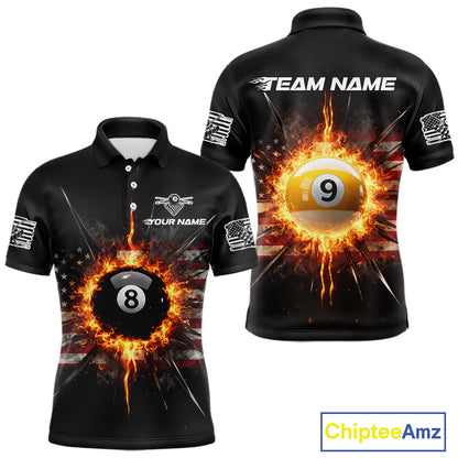 8 Ball Pool 9 Ball Men Billiard Polo & 1/4-Zip Shirt Custom Patriotic Billiard Team Jersey NYN2371