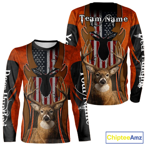 Personalized Orange US Flag Deer Hunting Shirts for Men - Custom Crew Hunting Outfit & Gifls NBT56