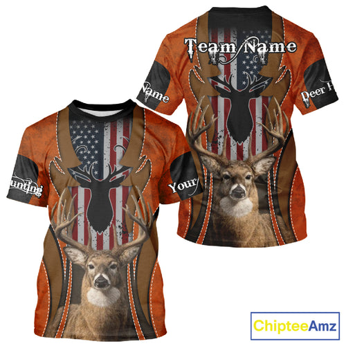 Personalized Orange US Flag Deer Hunting Shirts for Men - Custom Crew Hunting Outfit & Gifls NBT56