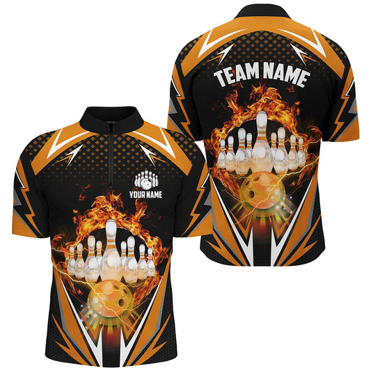 Orange Bowling Shirt Camo Bowling Shirt Customized Flame Bowling Jersey Unisex 1/4 Zip Shirt for Men QZT259