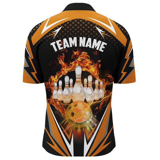 Orange Bowling Shirt Camo Bowling Shirt Customized Flame Bowling Jersey Unisex 1/4 Zip Shirt for Men QZT259