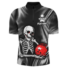 Load image into Gallery viewer, Personalized Bowling Shirt Men Skull Bowling Team Jersey Quarter-Zip Shirt for Bowler QZT418
