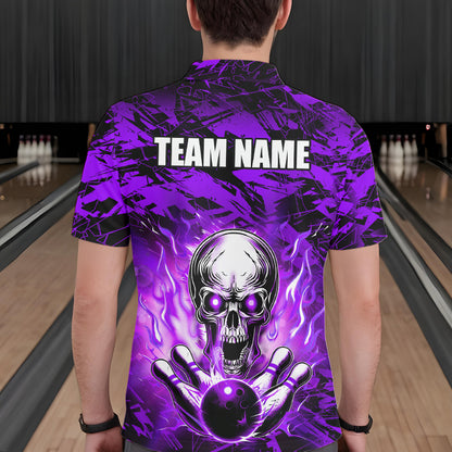 Personalized Purple Flame Skull Bowling Jersey Camo Quarter-Zip Bowling Team Shirt QZT670