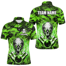 Load image into Gallery viewer, Personalized Green Flame Skull Bowling Jersey Camo Polo Bowling Team Shirt QZT670