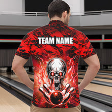 Load image into Gallery viewer, Personalized Red Flame Skull Bowling Jersey Camo Quarter-Zip Bowling Team Shirt QZT670