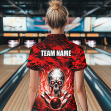 Load image into Gallery viewer, Personalized Red Flame Skull Bowling Jersey Camo Quarter-Zip Bowling Team Shirt QZT670