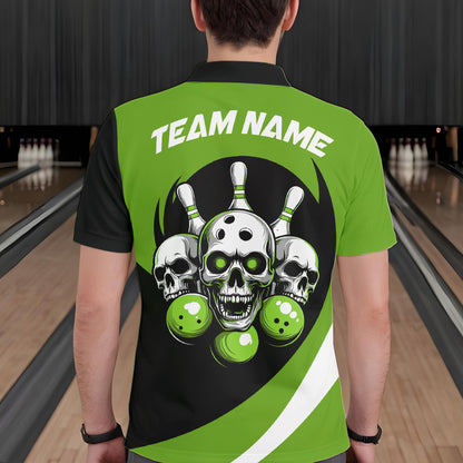 Custom Green Skull Bowling Shirt Polo Bowling Jersey for Men Women Bowling Outfit QZT671