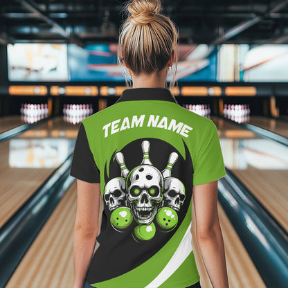 Custom Green Skull Bowling Shirt Polo Bowling Jersey for Men Women Bowling Outfit QZT671