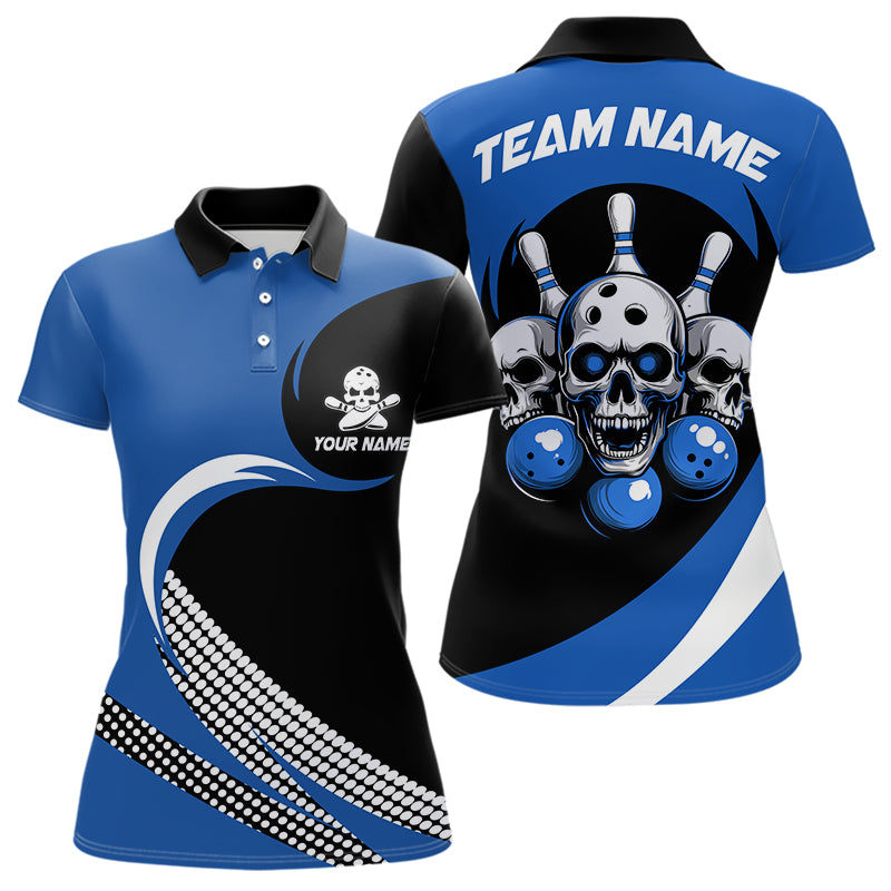 Custom Blue Skull Bowling Shirt Polo Bowling Jersey for Men Women Bowling Outfit QZT671