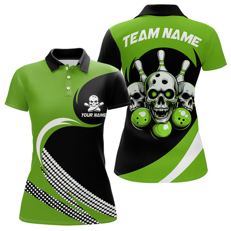 Custom Green Skull Bowling Shirt Polo Bowling Jersey for Men Women Bowling Outfit QZT671