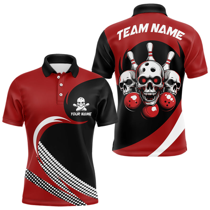 Custom Red Skull Bowling Shirt Polo Bowling Jersey for Men Women Bowling Outfit QZT671