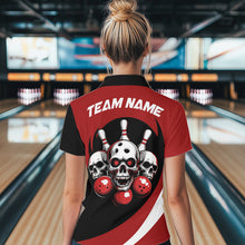 Load image into Gallery viewer, Custom Red Skull Bowling Shirt Quarter-Zip Bowling Jersey for Men Women Bowling Outfit QZT671