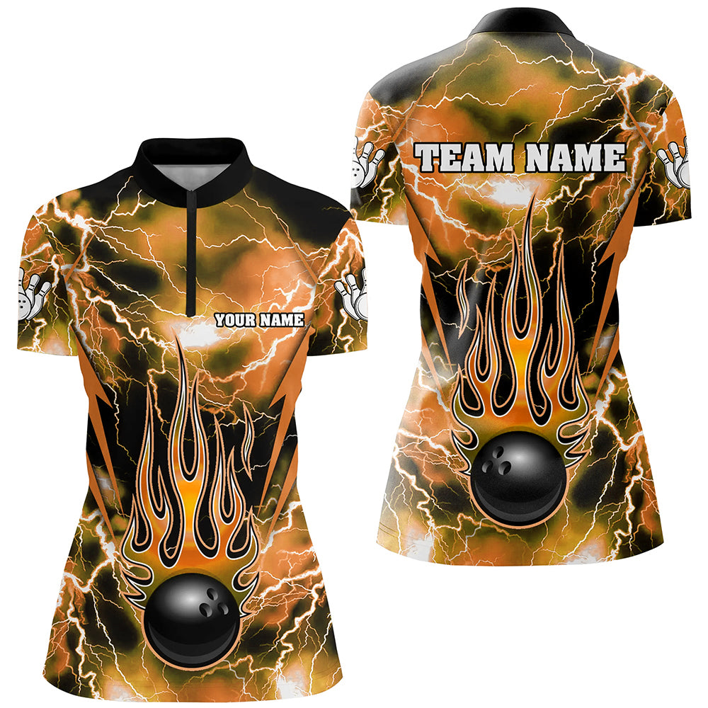 Personalized Thunder Bowling Shirt for Women Flame Bowling Team Jersey 1/4 Zip Shirt QZT277
