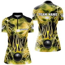 Load image into Gallery viewer, Personalized Thunder Bowling Shirt for Women Flame Bowling Team Jersey 1/4 Zip Shirt QZT277