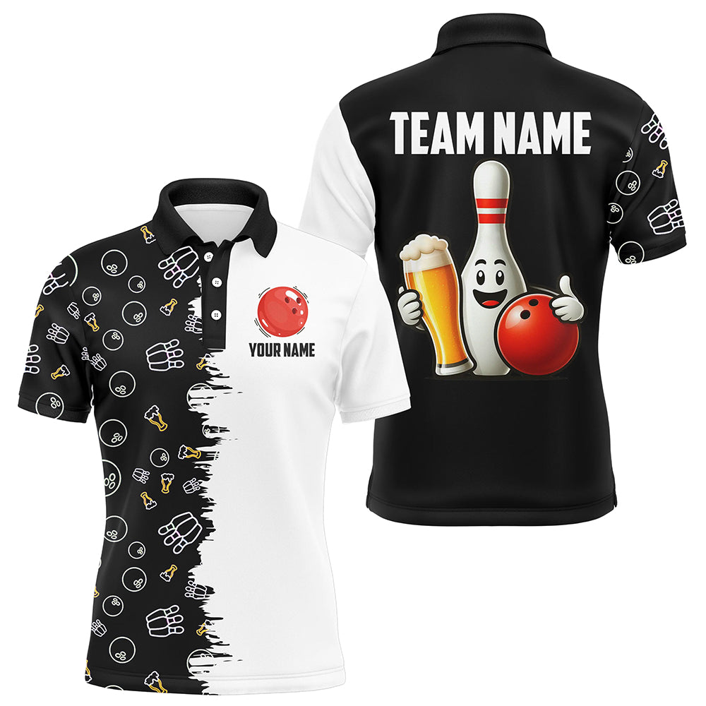 Custom Beer Bowling Shirt  Funny Bowling Team League Polo Bowling Shirt for Men QZT403