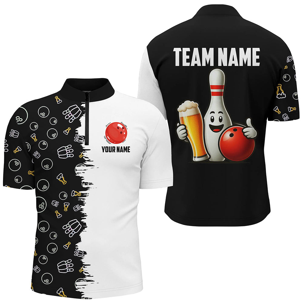 Custom Beer Bowling Shirt  Funny Bowling Team League 1/4 Zip Bowling Shirt for Men QZT403