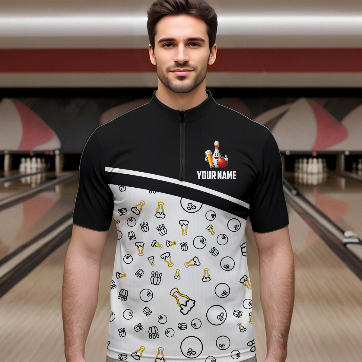 Custom Beer Bowling Shirt for Men Women Quarter-Zip Bowling Team Jersey QZT612
