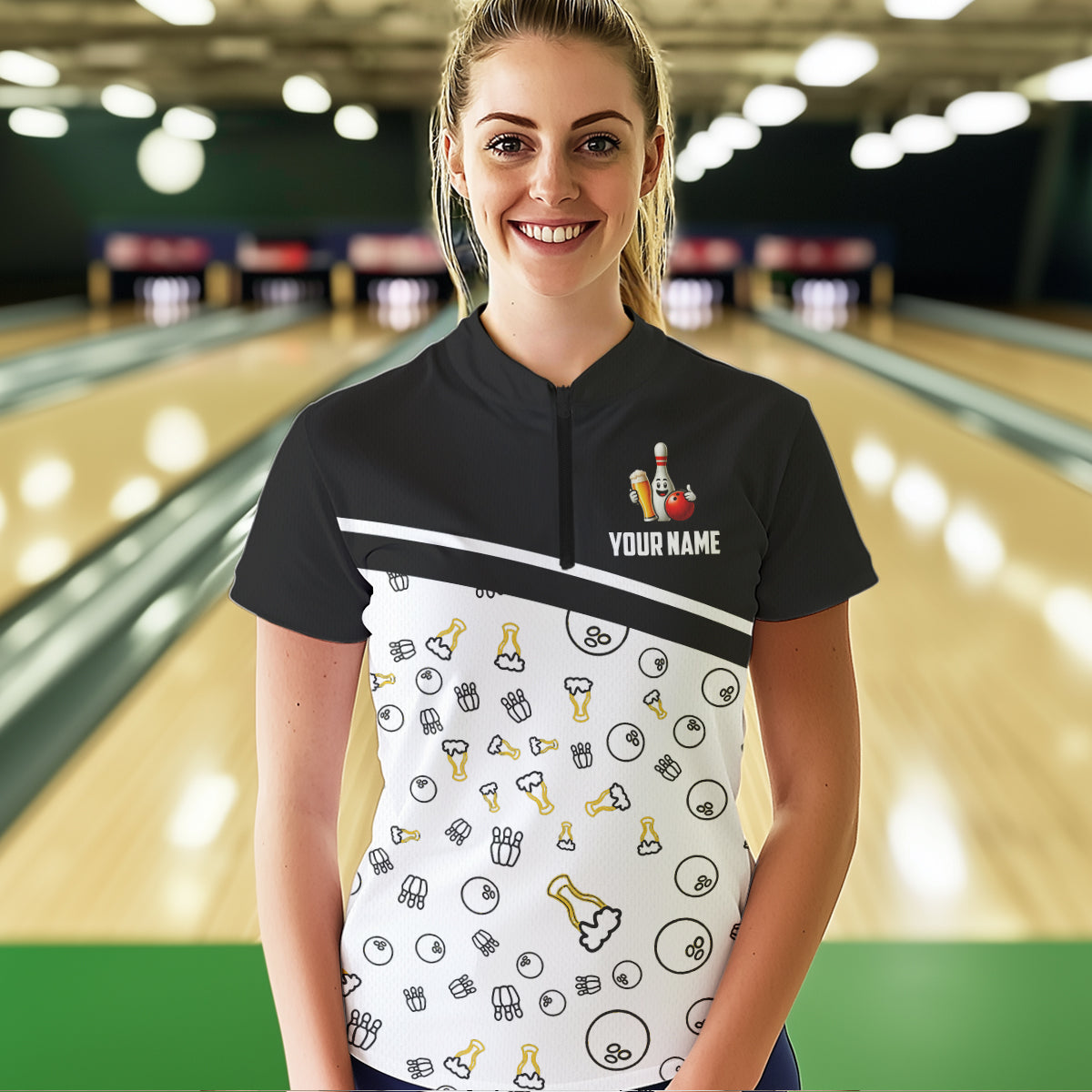Custom Beer Bowling Shirt for Men Women Quarter-Zip Bowling Team Jersey QZT612