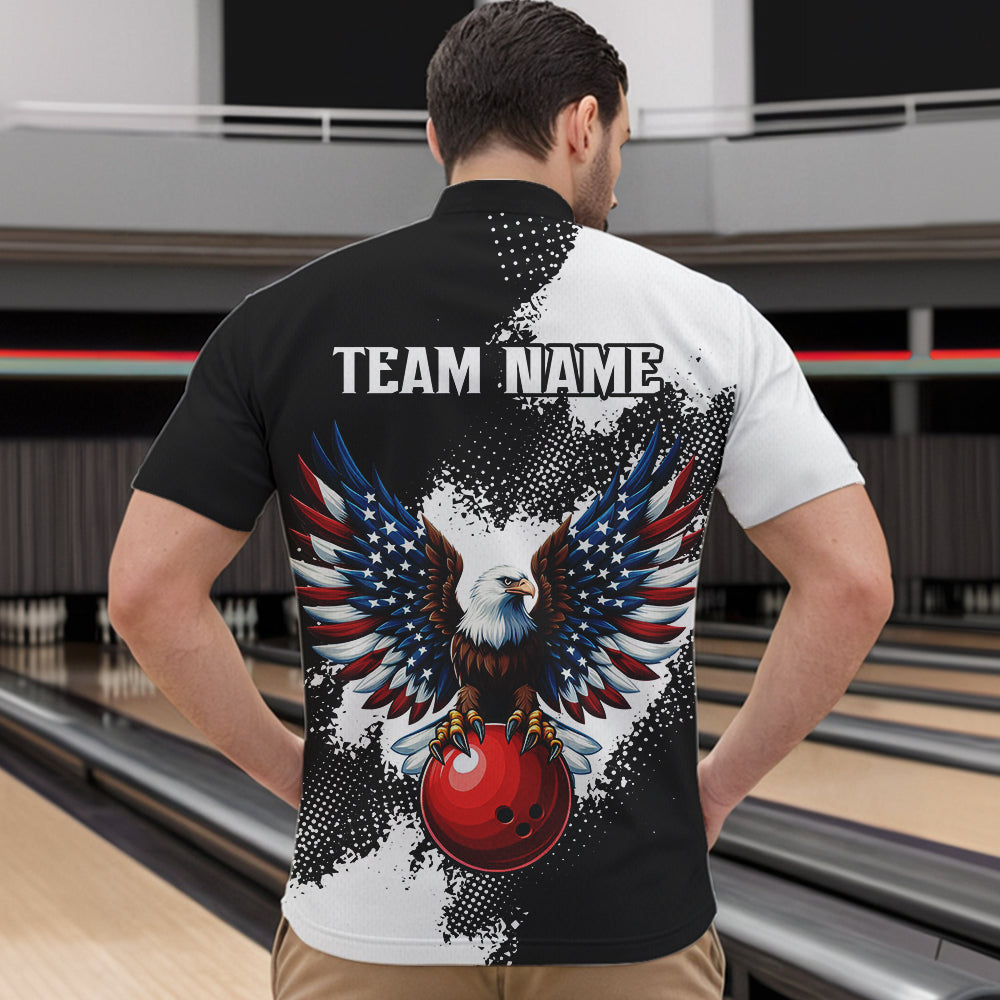 Custom Bowling Shirt Eagle Bowling Team Jersey Men Quarter Zip Shirt for Bowlers QZT296