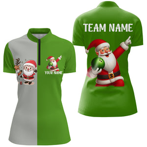 Custom Christmas Bowling Team Shirts Multicolor Quarter Zip Bowling Jersey for Women QZT487