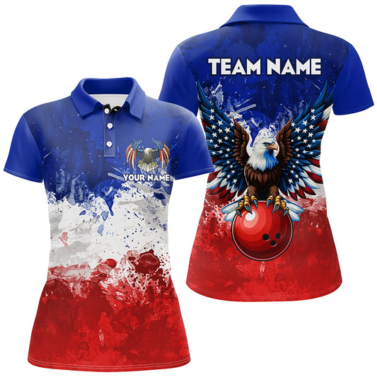 Eagle Bowling Shirt Patriotic Polo Bowling Jersey for Women US Bowling Gift for Bowlers QZT298
