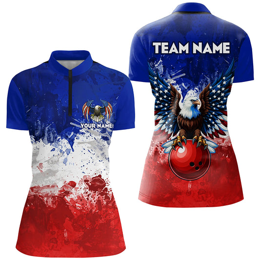 Eagle Bowling Shirt Patriotic Quarter-Zip Bowling Jersey for Women US Bowling Gift for Bowlers QZT298