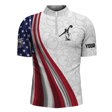 Load image into Gallery viewer, American Flag Bowling Shirt Bowling Team League Quarter Zip Bowling Shirt for Men QZT257