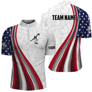 American Flag Bowling Shirt Bowling Team League Quarter Zip Bowling Shirt for Men QZT257