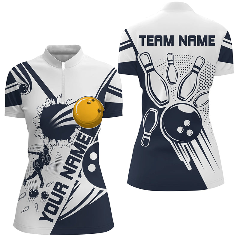 Personalized Bowling Shirt for Women Bowling Team League 1/4 Zip Shirt for Women QZT408