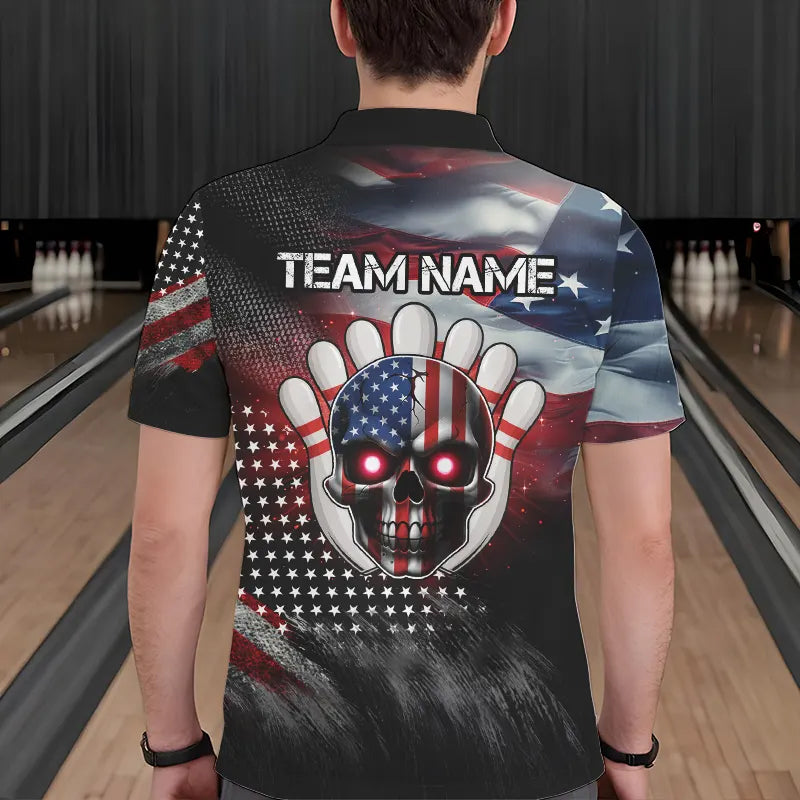US Flag Bowling Polo Shirt for Men and Women Custom Bowling Team League QZT600