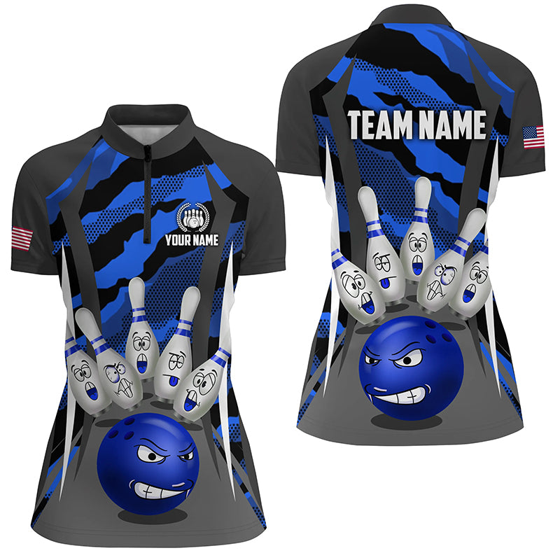 Custom Camo Bowling Shirt Women Bowling Team Jersey Quarter Zip Bowlwing Shirt QZT457