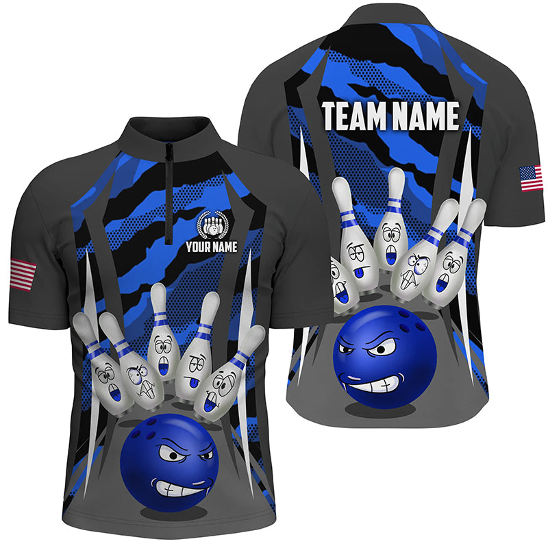 Custom Camo Bowling Shirt Men Bowling Team Jersey 1/4 Zip Muticolor QZT457