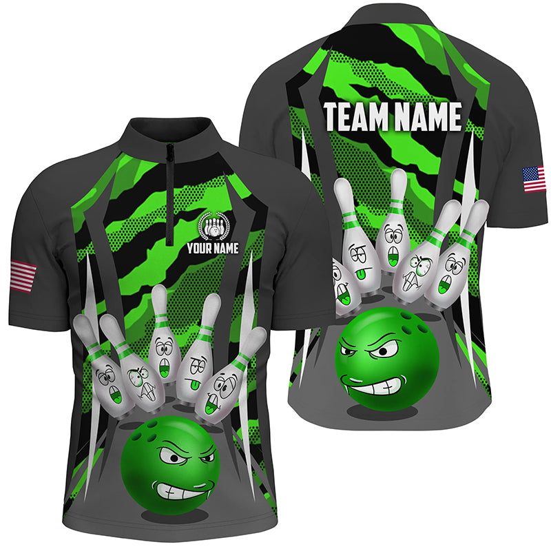 Custom Camo Bowling Shirt Men Bowling Team Jersey 1/4 Zip Muticolor QZT457