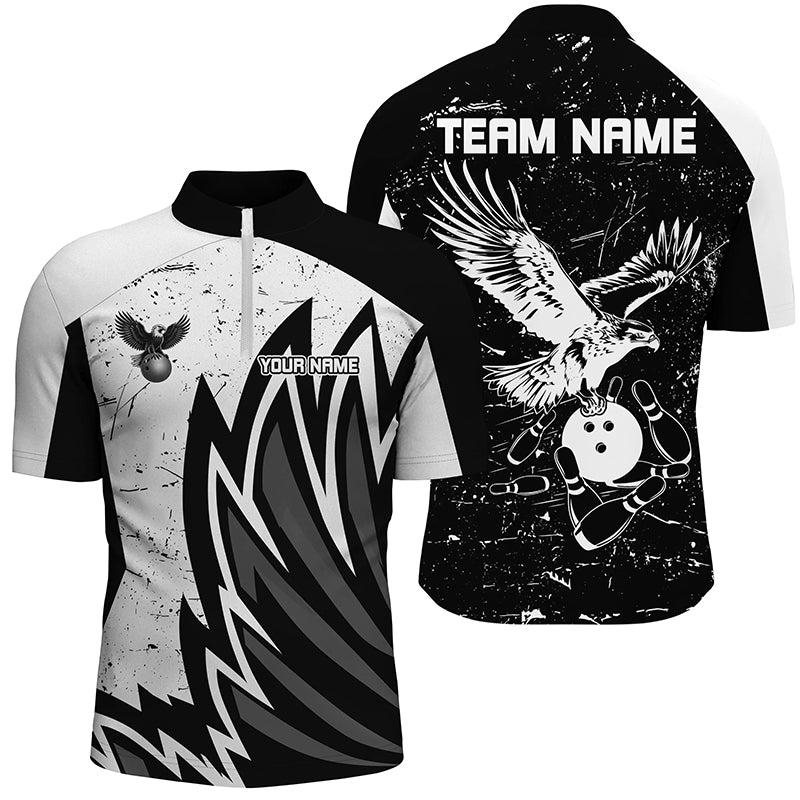 Personalized Men Eagle Bowling Shirts 1/4 Zip Bowling Jersey League Multicolor QZT463