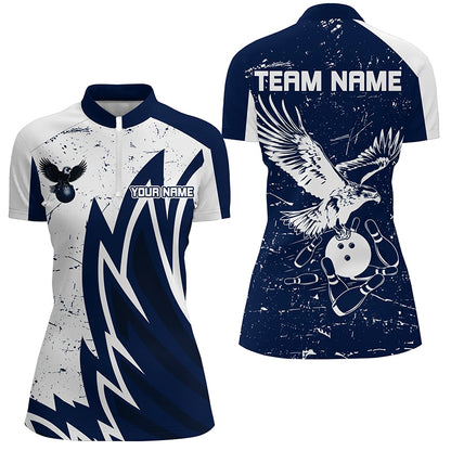 Personalized Women Eagle Bowling Shirts 1/4 Zip Bowling Jersey League Multicolor QZT463