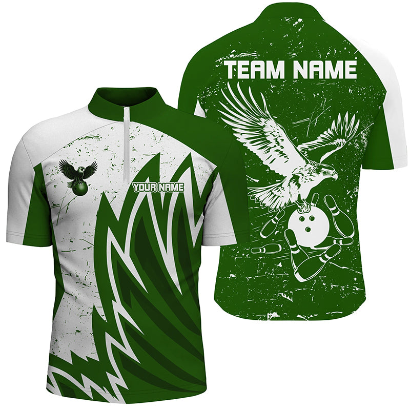 Personalized Men Eagle Bowling Shirts 1/4 Zip Bowling Jersey League Multicolor QZT463