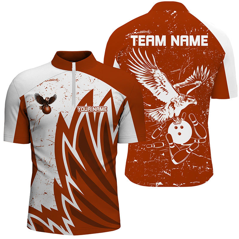 Personalized Men Eagle Bowling Shirts 1/4 Zip Bowling Jersey League Multicolor QZT463